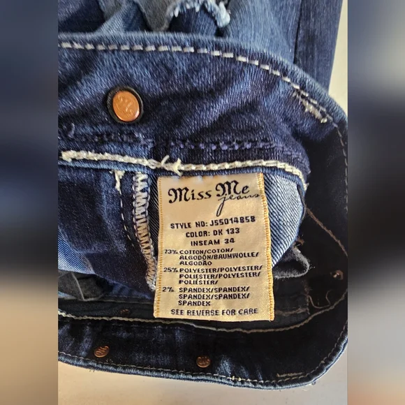 Miss Me Dark Blue Jeans Denim Cut Off's - Picture 4 of 11